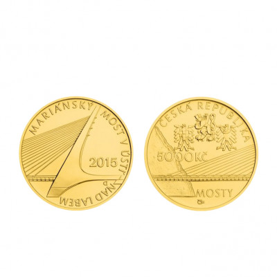 Zlatá mince 5000 Kč Mariánský most v Ústí nad Labem, 2015